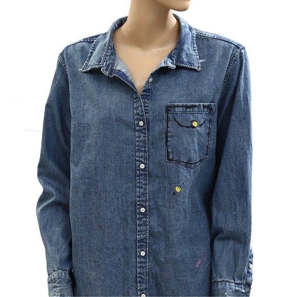 Kerri Rosenthal Mia Studio Shirt Top Long Sleeve Hand Printed Artwork M 286282 - Picture 6 of 8